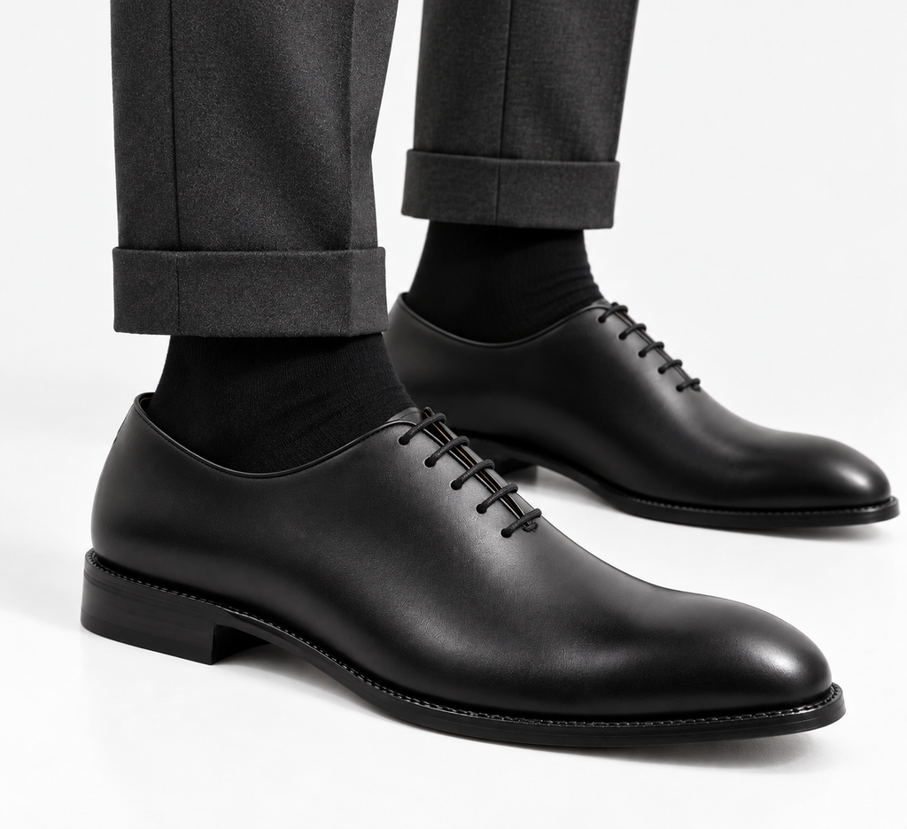 Wholecut Oxford Black — модель в движении, вид спереди
