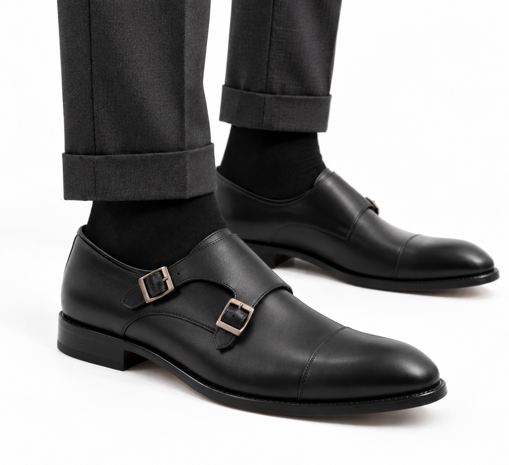Double Monk Black — модель в движении, вид спереди